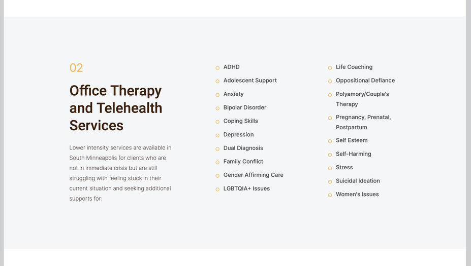 Screenshot of the Services offered by Quintessential Therapies.