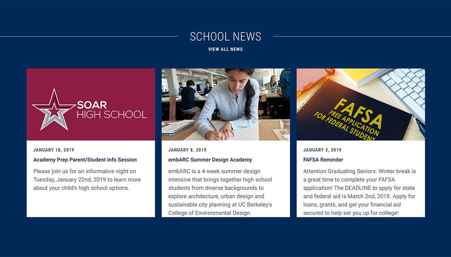 Screenshot of the SOAR High School news banner.