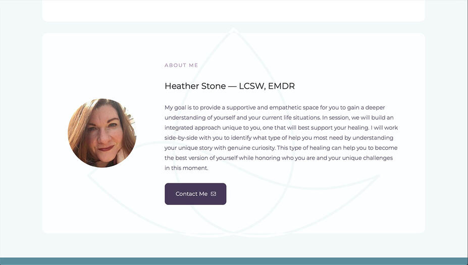 Screenshot of the credentials section featuring Heather Stone at Inner Awareness Counseling.