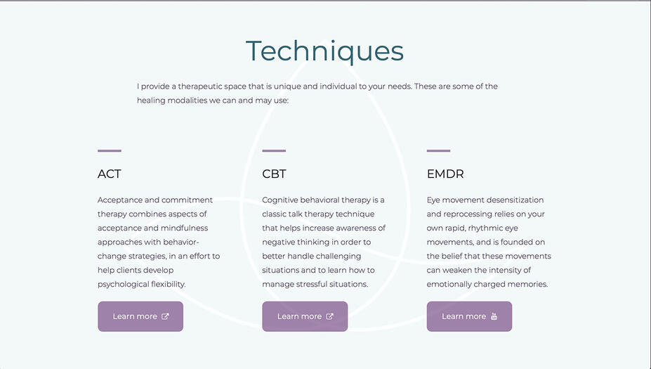 Screenshot of the Techniques used by Inner Awareness Counseling.
