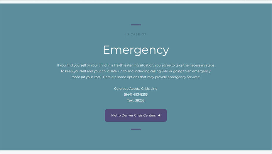 Screenshot of the Emergency Contacts section of Inner Awareness Counseling.