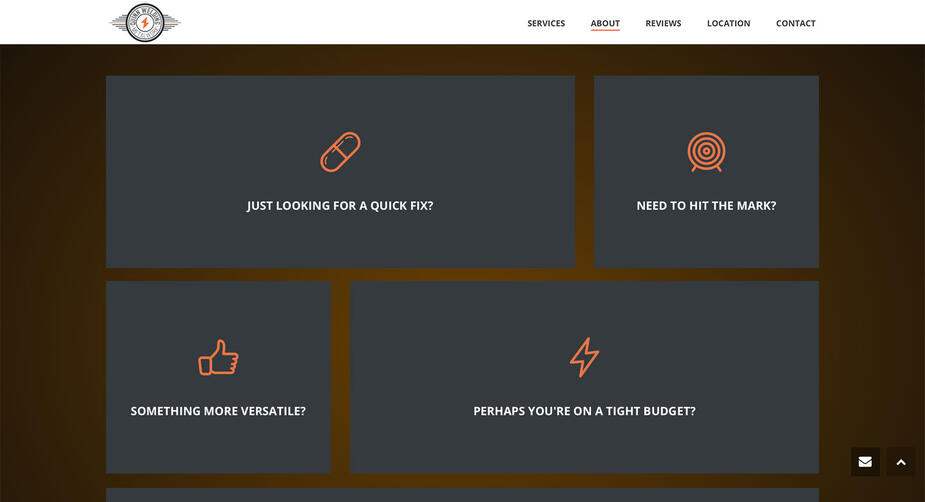 Screenshot of the flip panels featuring Quinn Welding's Services.