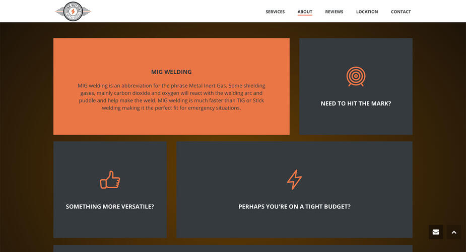 Screenshot showing one of the Services panels flipped on Quinn Welding.