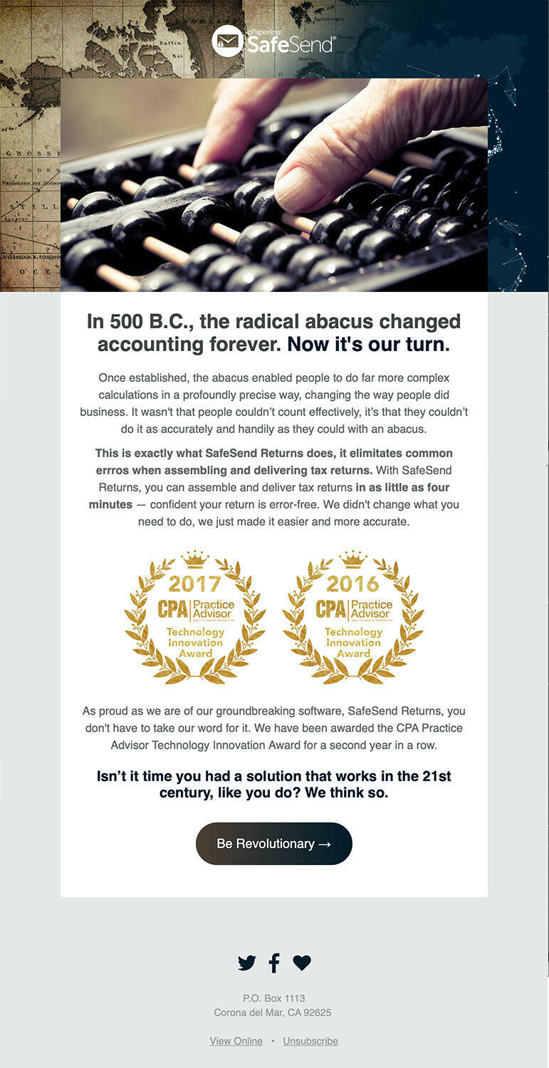 Screenshot of a SafeSend longer form email.