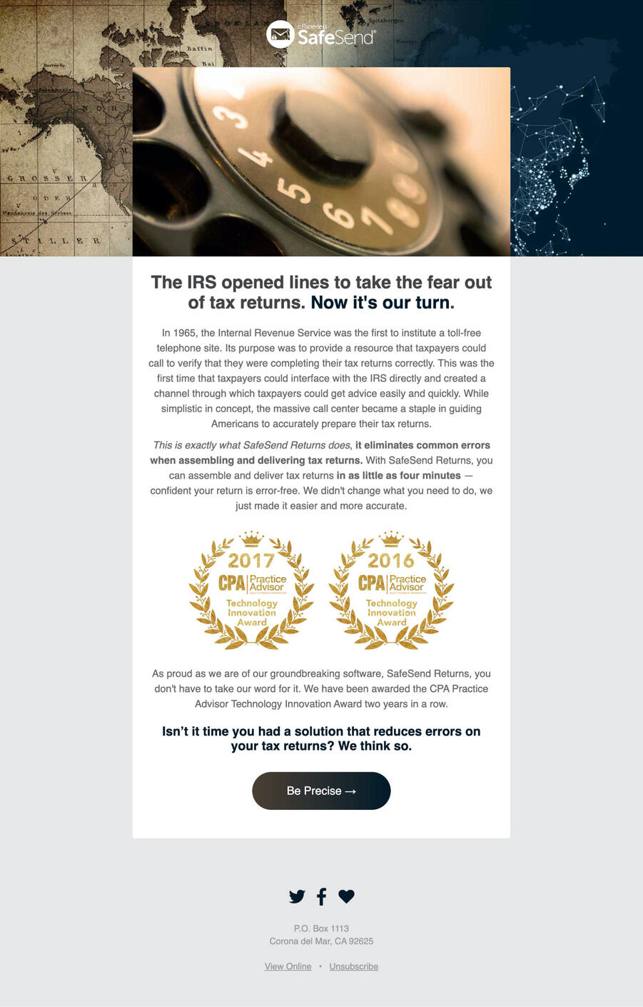 Email campaign featuring IRS help line innovation.