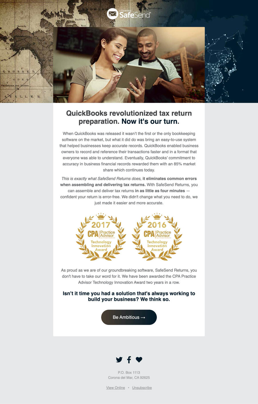 Email campaign featuring QuickBooks innovation.