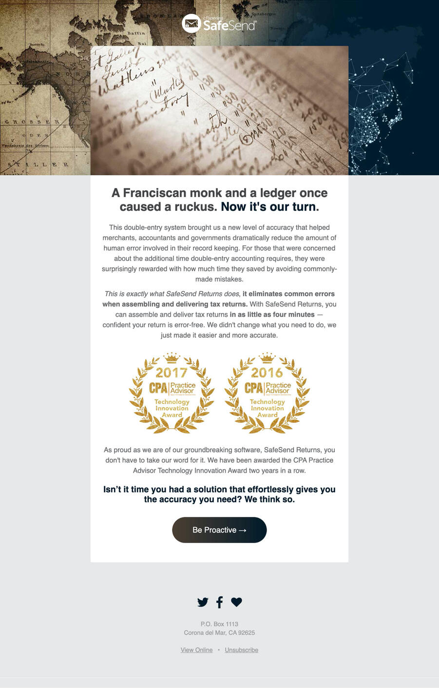 Email campaign featuring ledger innovation.