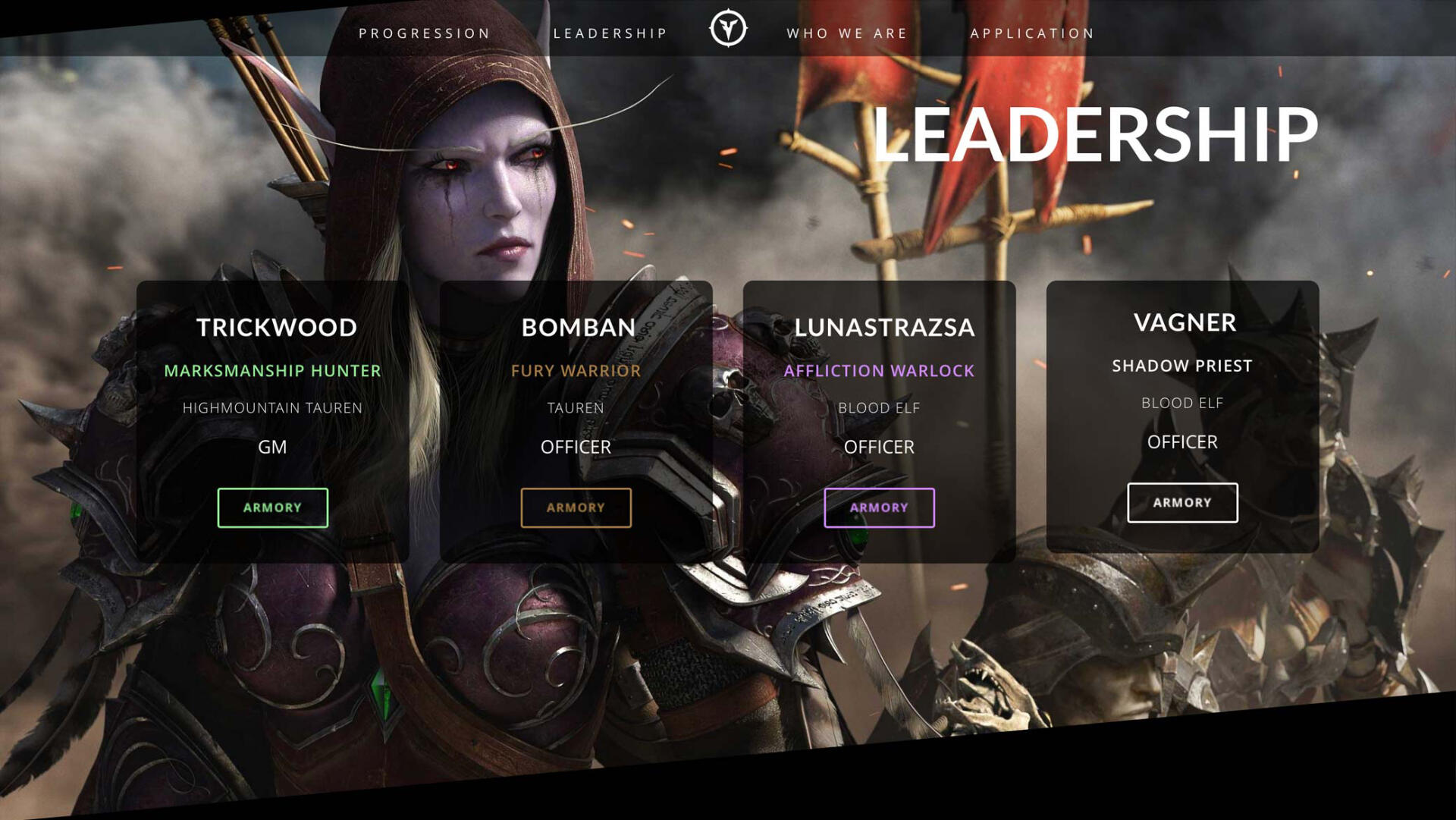 Screenshot from gaming guild website Leadership section featuring prominent players.