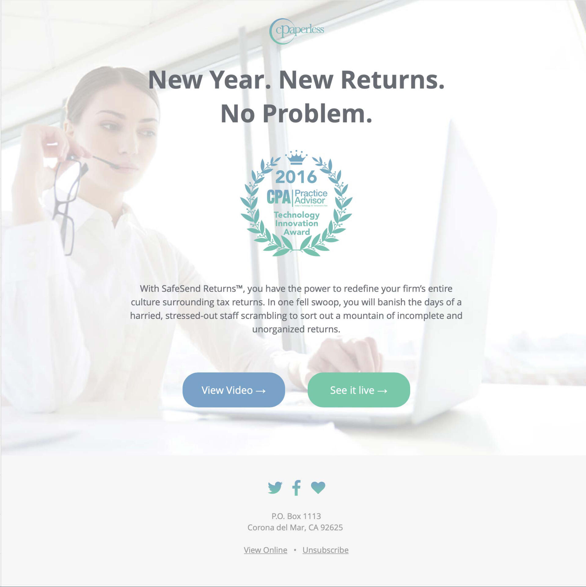 Screenshot of SafeSend Returns New Year email.