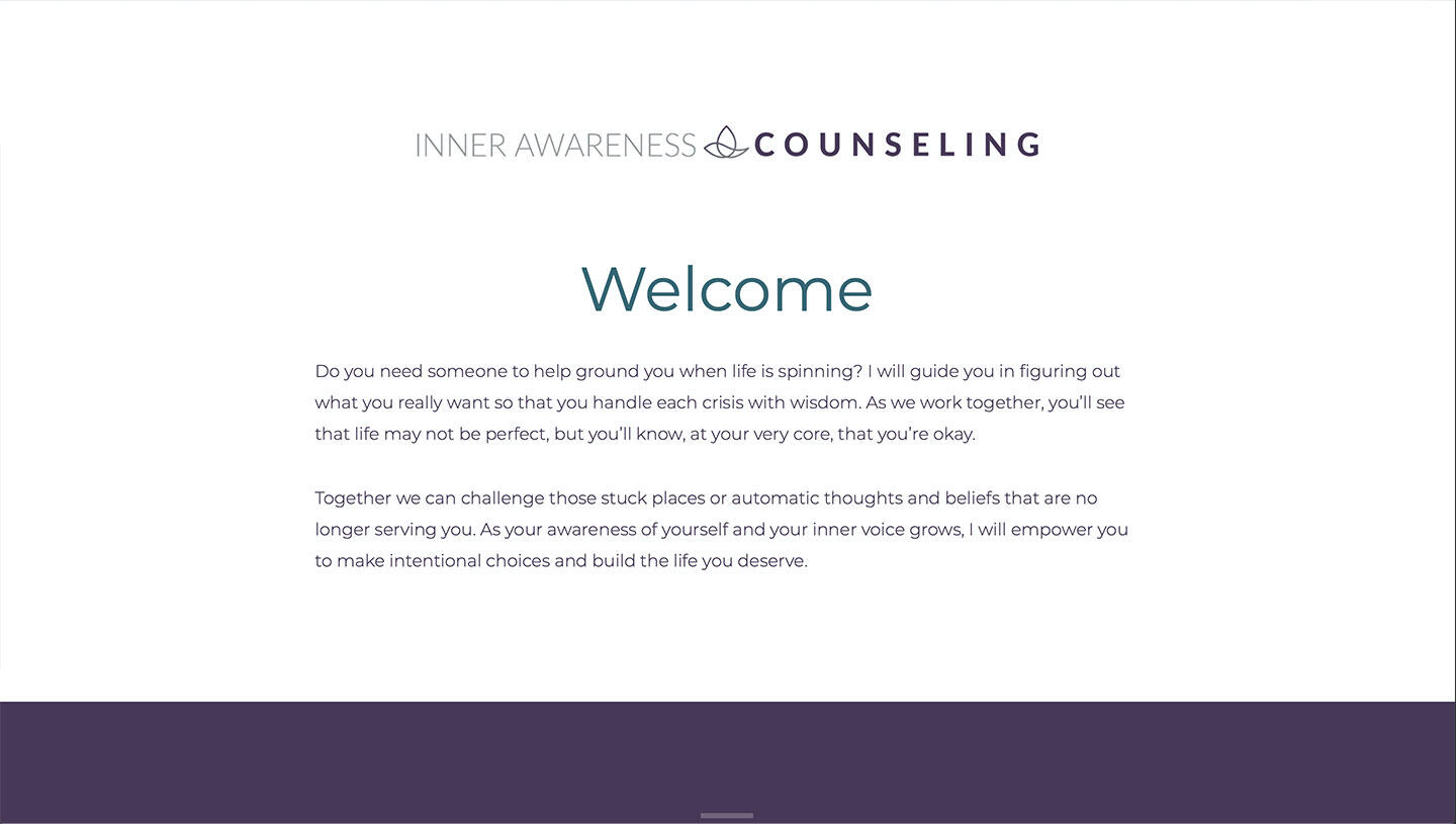 Screenshot of the Inner Awareness Counseling website introduction section.
