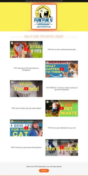 Screenshots of the top sections of the before and after websites for Fun Fur U.